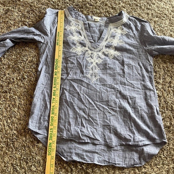 J. Crew factory cotton chambray embroidered long sleeve blouse - Picture 8 of 8